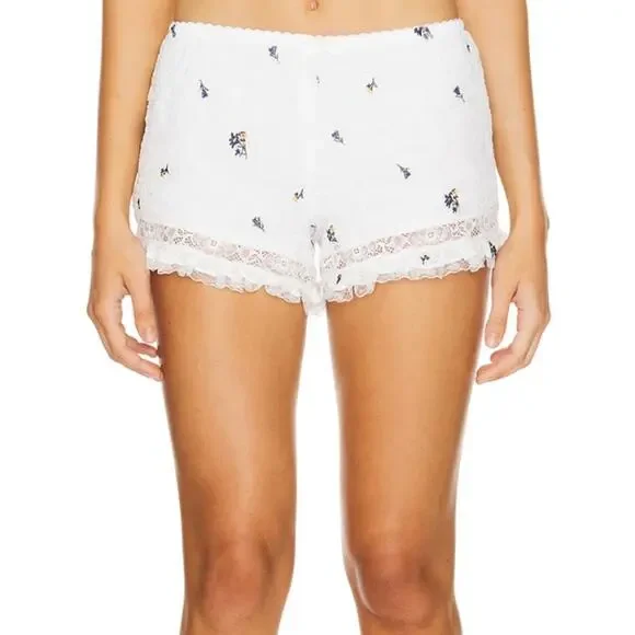 Guizio Vannetta White Embroidered Floral Seersucker Bloomer Size S